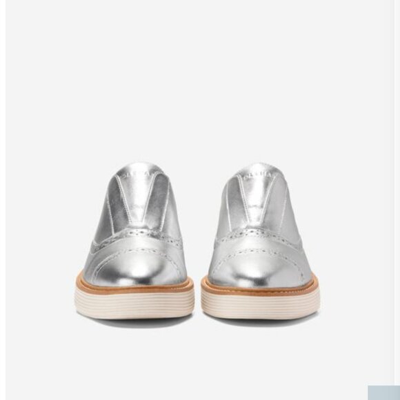 NIB Cole Haan Silver/Ivory Platform Slip-On Oxfords - Picture 3 of 4